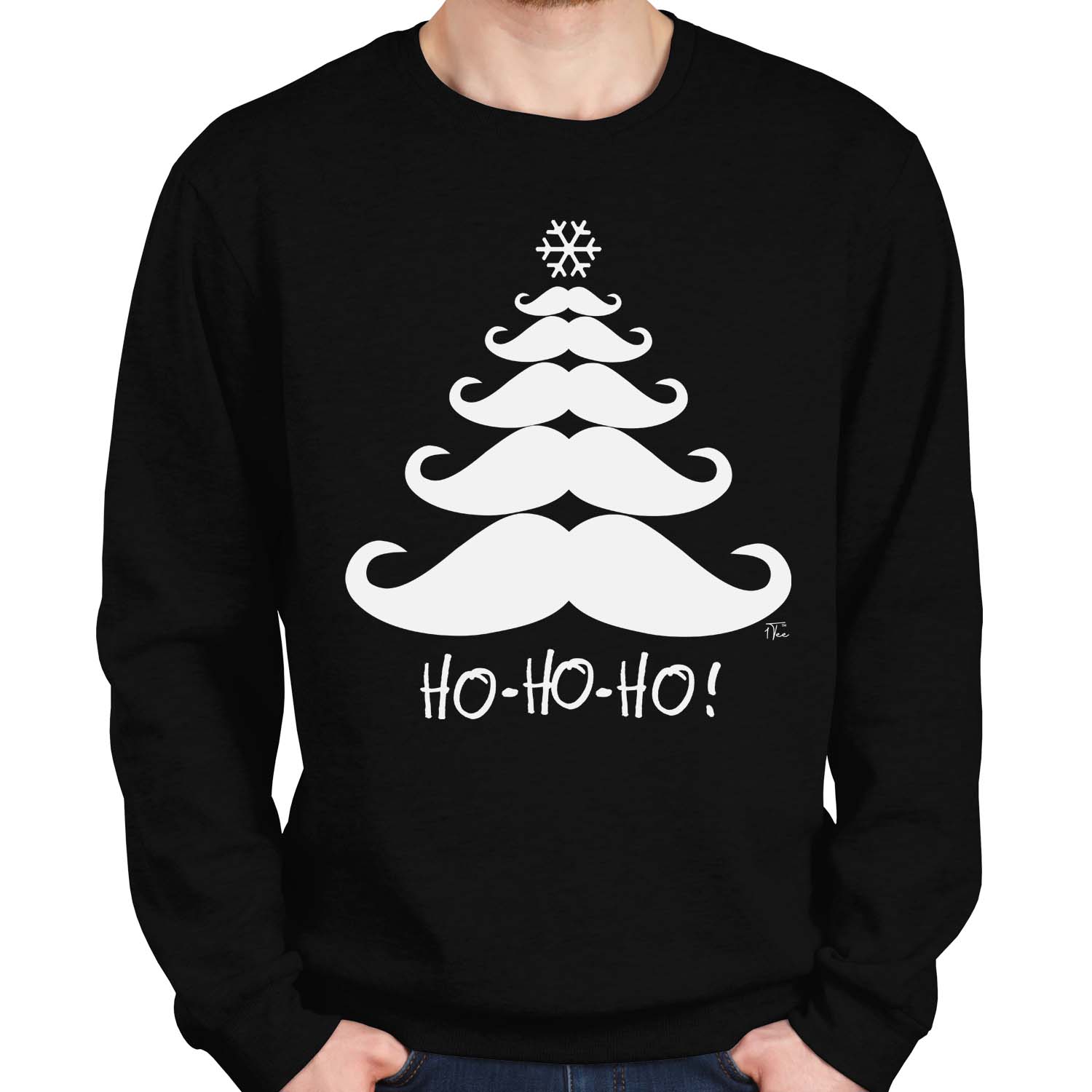 1Tee Herren Schnurrbart Weihnachtsbaum Ho Ho Ho Sweatshirt Pullover - Bild 3 von 11