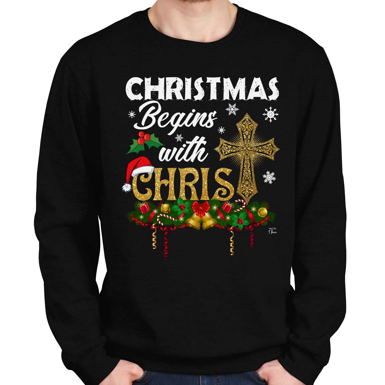 1Tee Mens Christmas Begins with Christ Sweatshirt Jumper | eBay